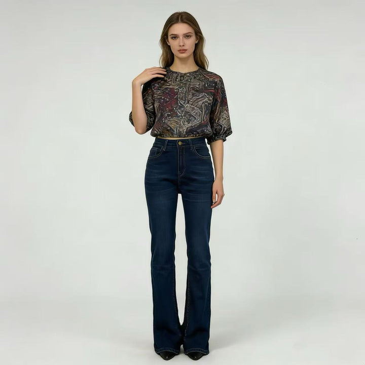 Damen hoch taillierte Bootcut Jeans im eleganten Design Drune