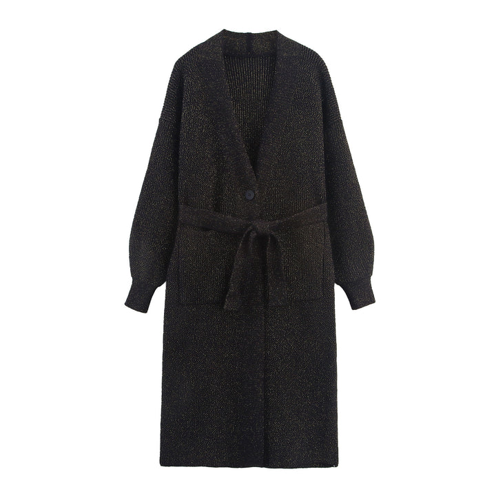 Damen Lange Strickjacke mit Gürtel und Taschen Drune