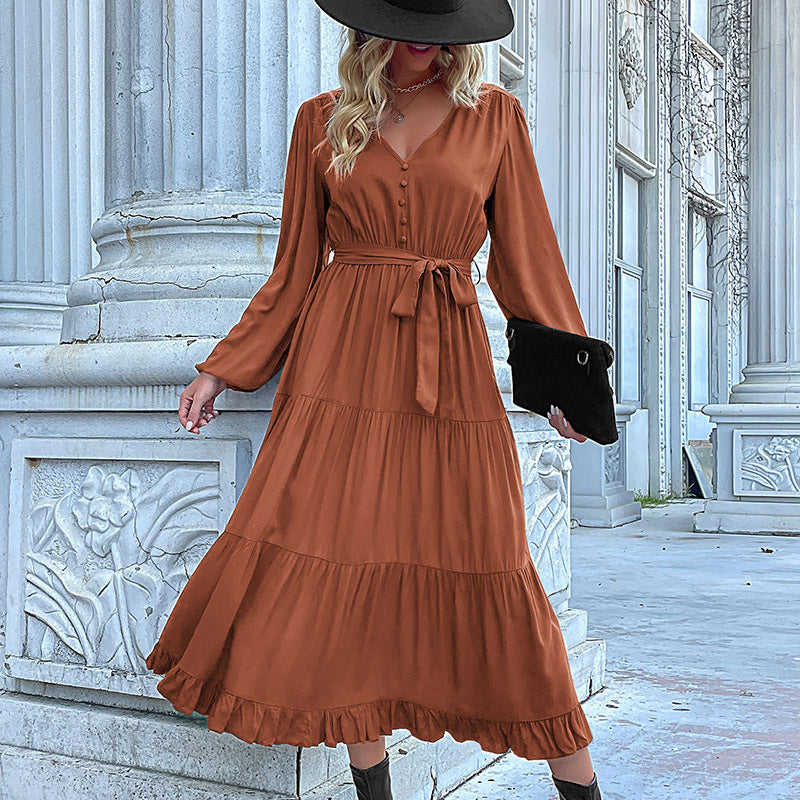 Damen Maxikleid mit eleganter Wickeloptik und voluminösen Ärmeln Drune