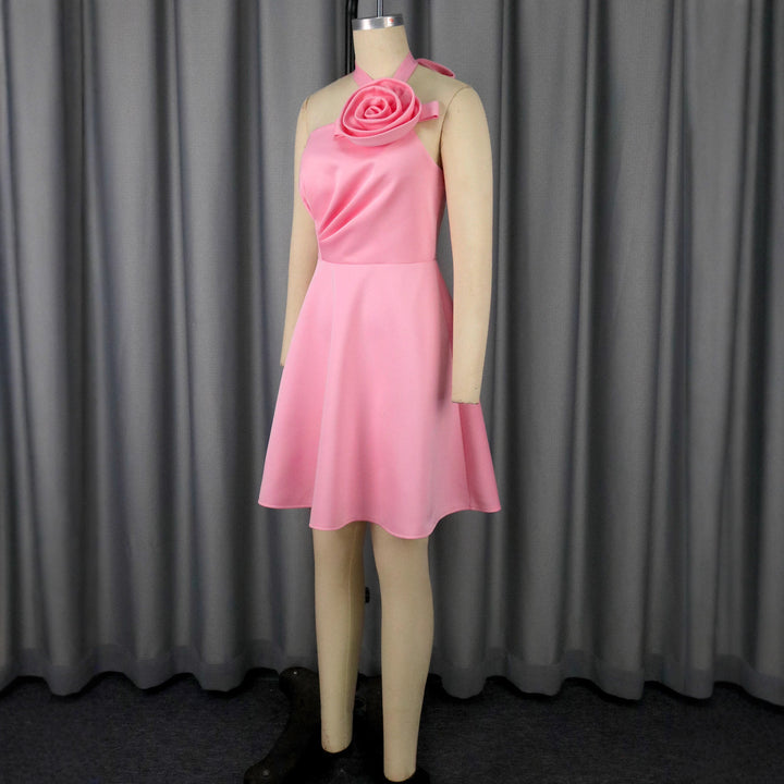 Damen A-Linien Cocktailkleid mit dekorativer Rosenapplikation Drune