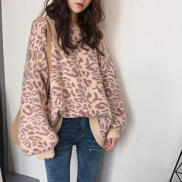 Damen Oversized Strickpullover mit modernem Tiermotiv Drune