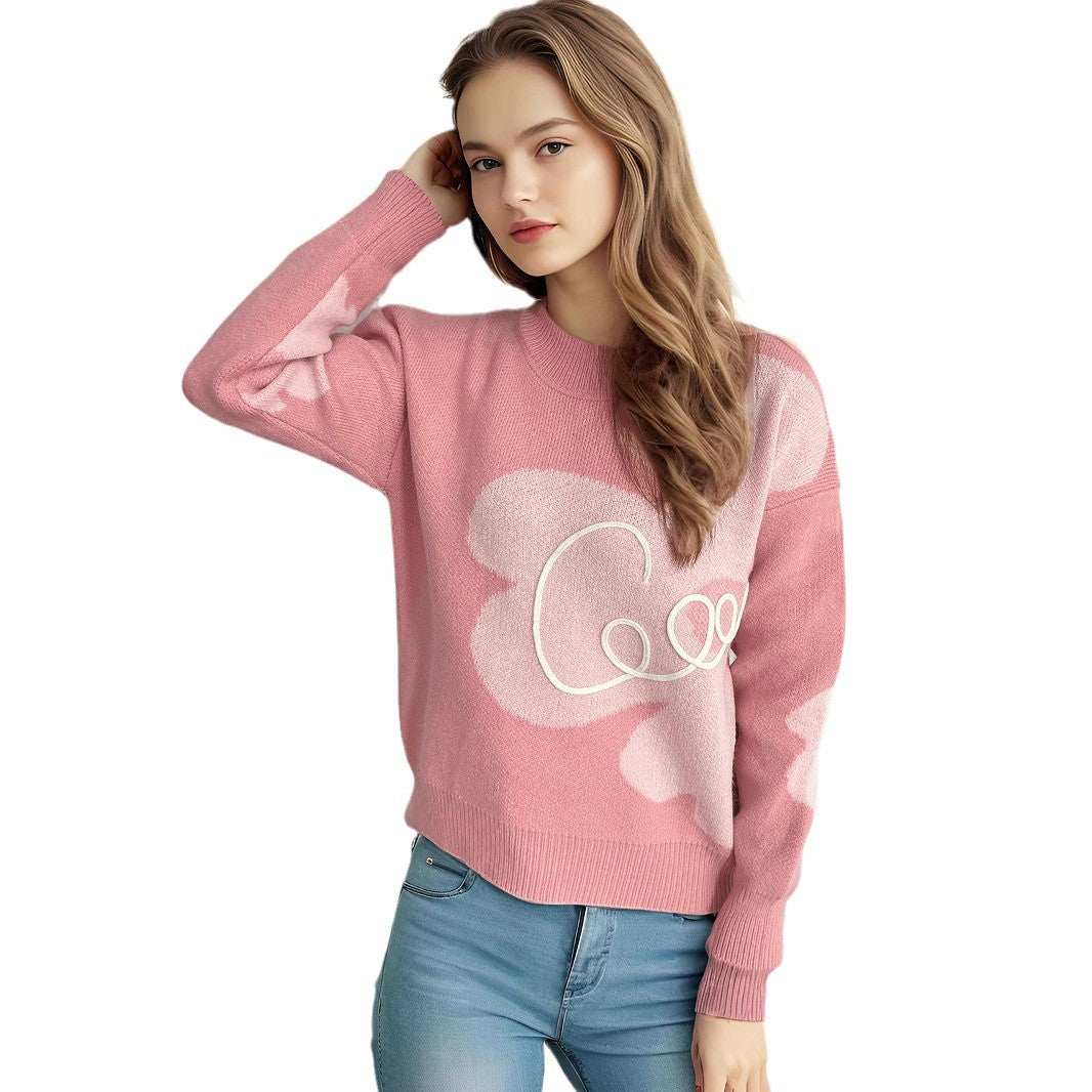 Damen gemütlicher Pullover mit kreativem Schriftzug und modernem Design Drune
