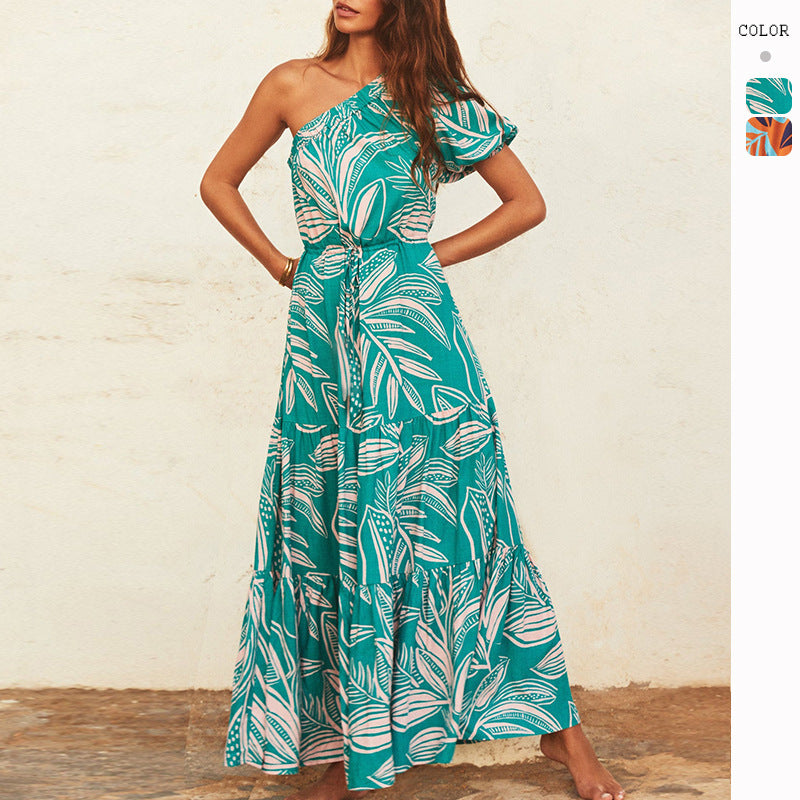 Damen Maxikleid mit raffiniertem One-Shoulder-Design und voluminösem Saum Drune