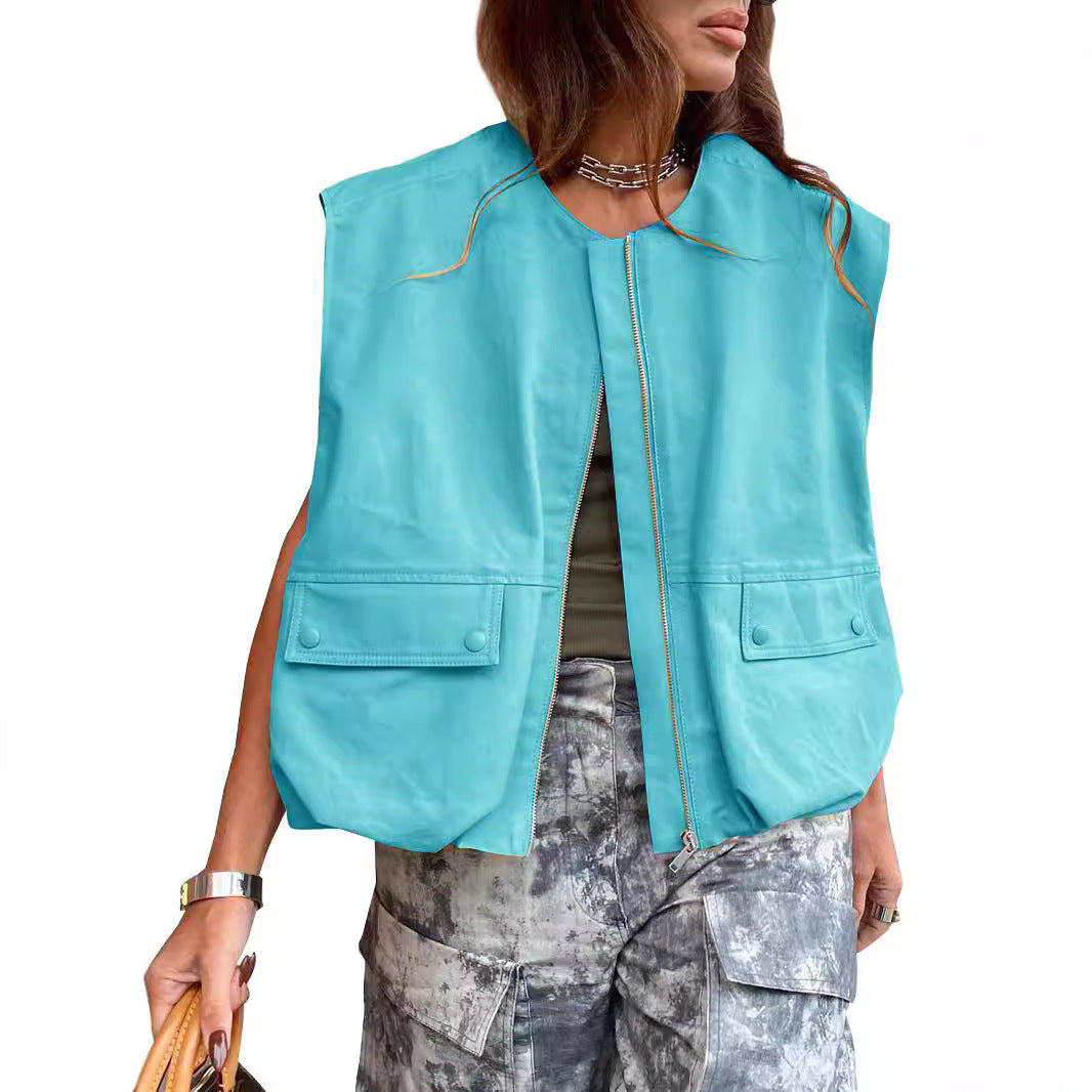 Damen stylische Utility-Weste mit Reißverschluss Drune