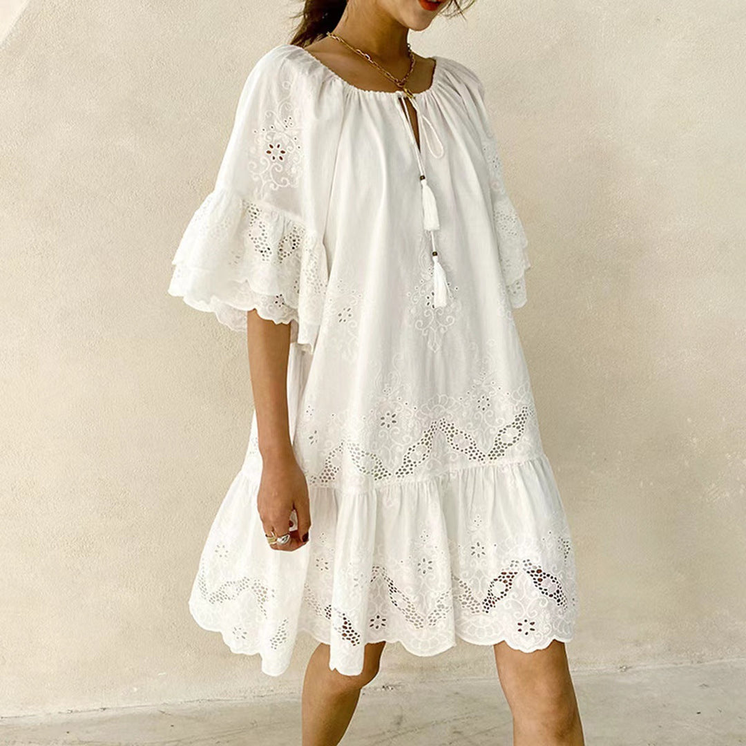 Damen Luftiges Sommerkleid mit Spitzenverzierungen Drune