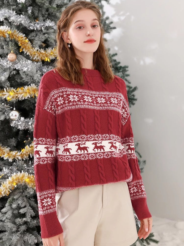 Damen Strickpullover mit festlichem Norweger-Muster Drune
