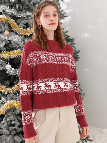 Damen Strickpullover mit festlichem Norweger-Muster Drune