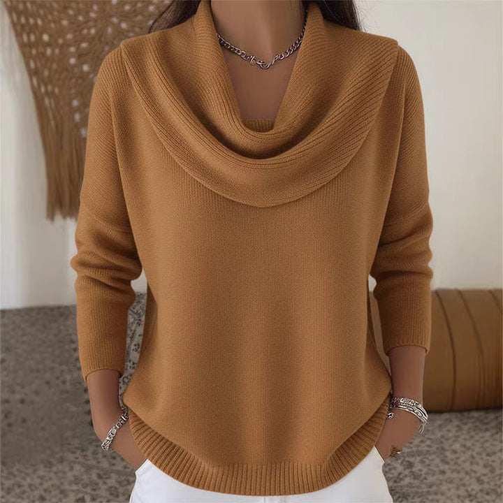 Damen nan fein gestrickter Pullover mit Wasserfallkragen und geripptem Saum Drune