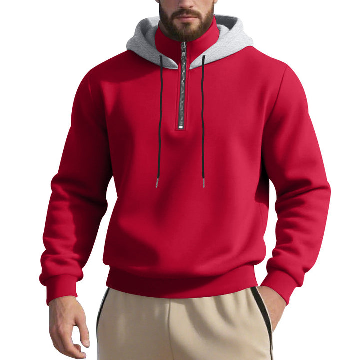 Herren nan Halbzip-Kapuzenpullover mit kontrastierter Kapuzeninnenseite, Kordelzug und gerippten Bündchen Drune