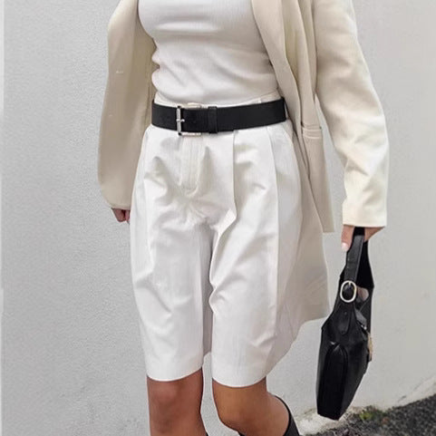 Damen Faltenshorts mit elastischem Taillenbund und eleganter Passform Drune