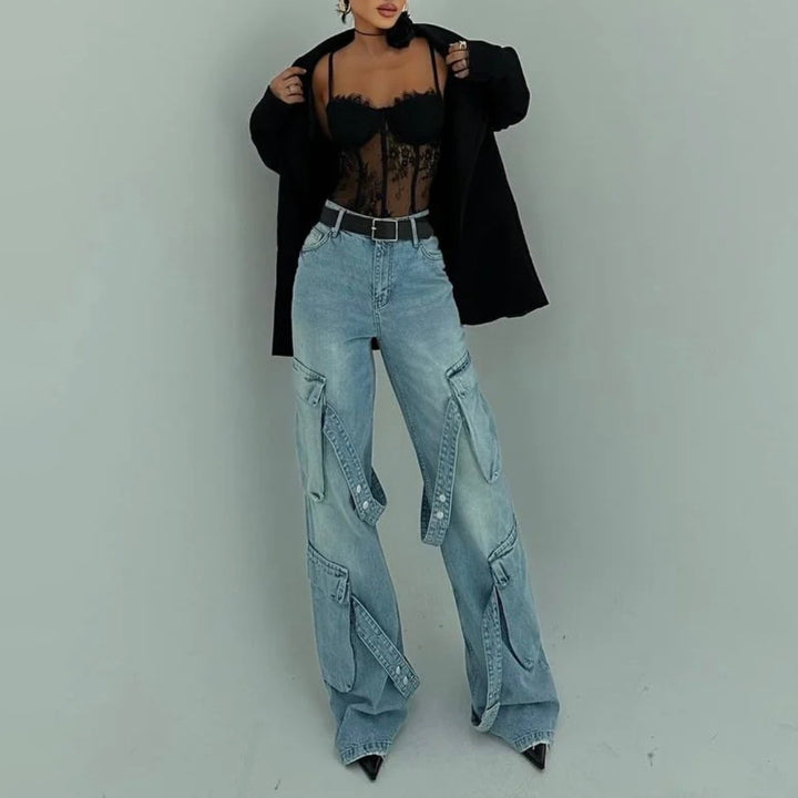 Damen Cargo-Jeans mit einzigartigen Applikationen und auffälligem Design Drune