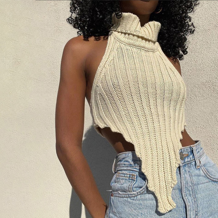 Damen cropped Stricktop mit hohem Kragen Drune