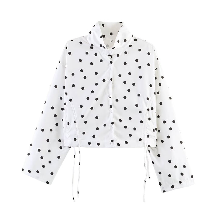 Damen nan kurz geschnittene gepunktete Regenjacke mit Stehkragen, Druckknopfleiste und Kordelzug Drune