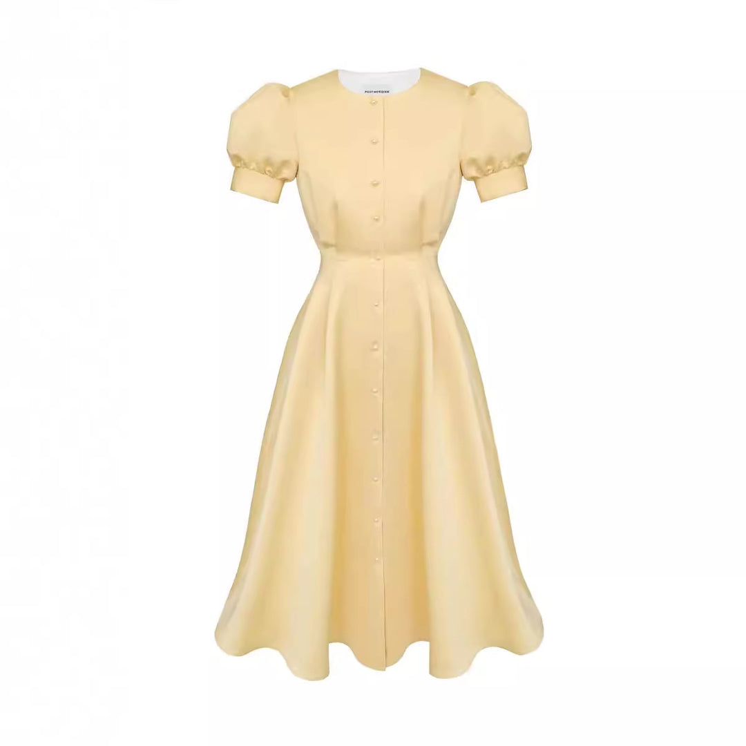 Damen Midi-Kleid mit Puffärmeln und schimmerndem Satin-Finish Drune