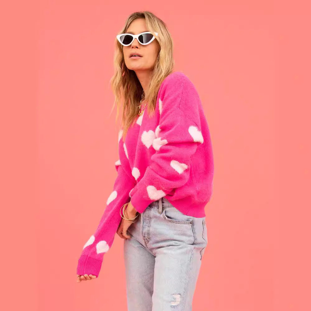 Damen Pullover mit Herzapplikationen und lockerer Passform Drune