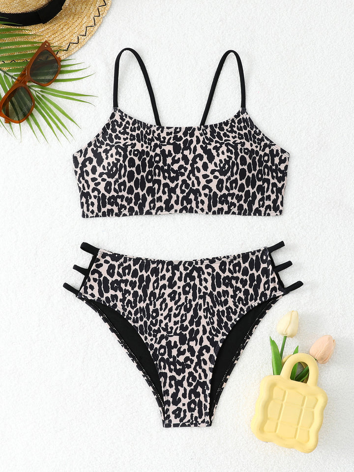 Damen Bikini-Set mit innovativen Trägerdetails und modischem Leopardenmuster Drune