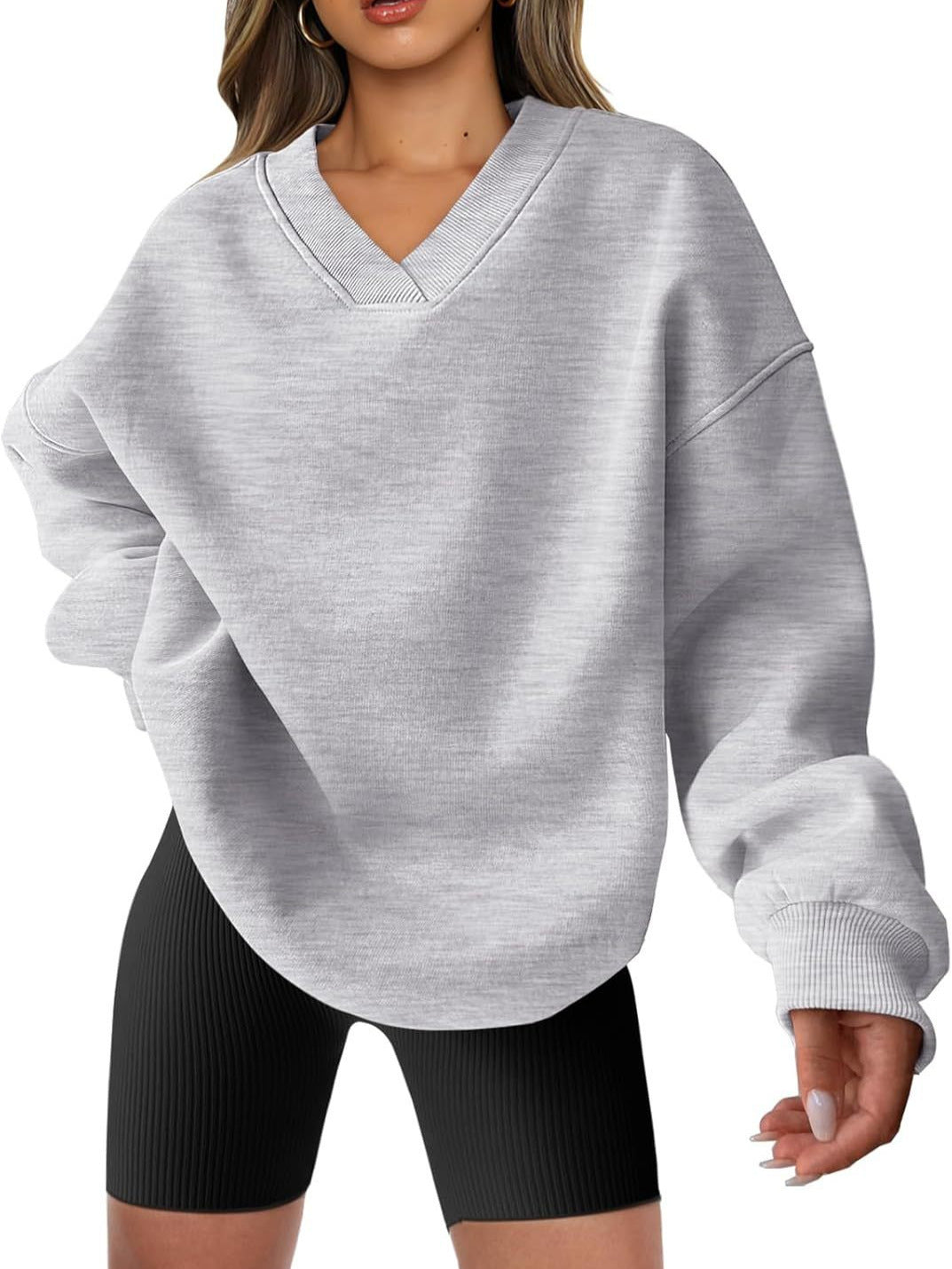 Damen Oversize Sweatshirt mit V-Ausschnitt Drune