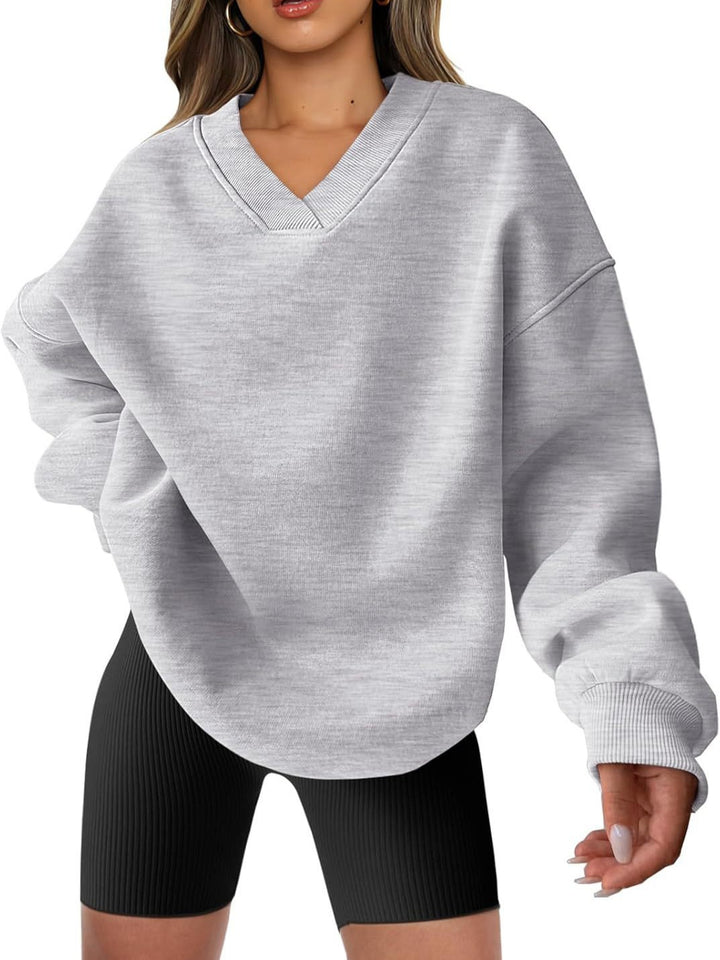 Damen Oversize Sweatshirt mit V-Ausschnitt Drune