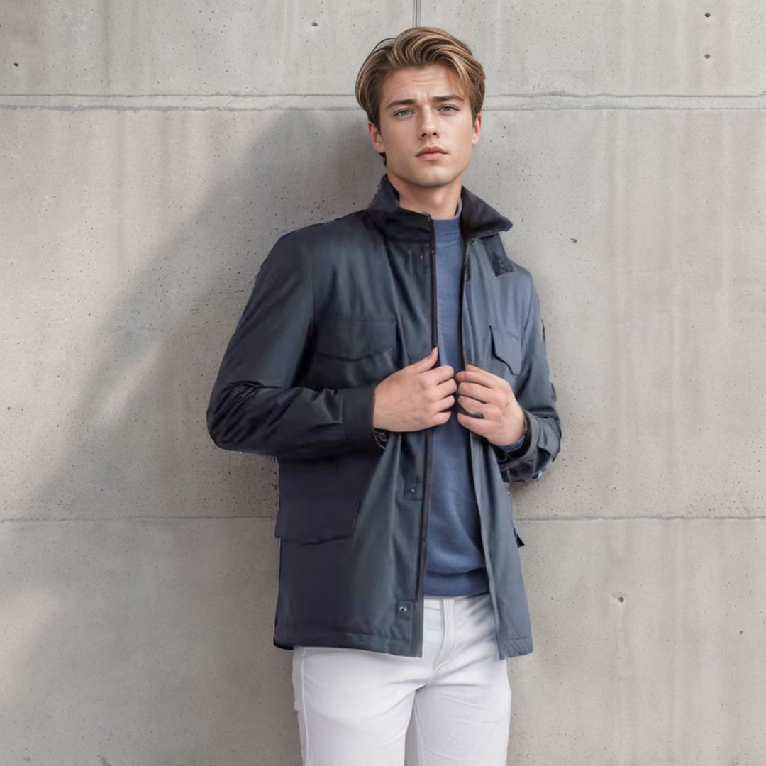 Herren nan leichte Baumwoll-Feldjacke mit aufgesetzten Taschen und Schulterklappen Drune