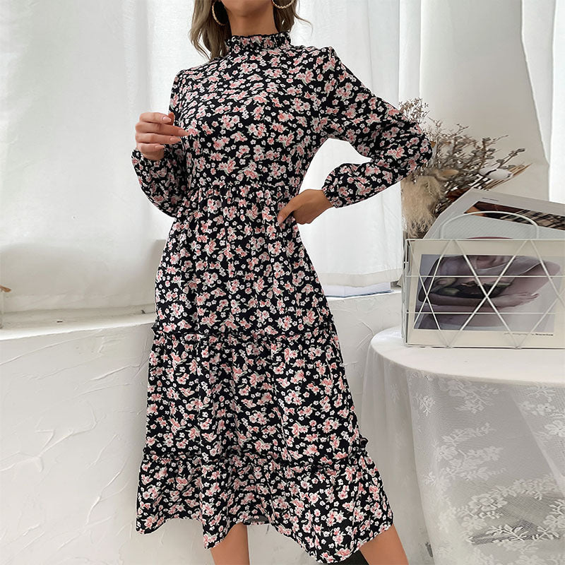 Damen Maxikleid mit floralem Design und eleganten Rüschendetails Drune