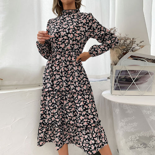 Damen Maxikleid mit floralem Design und eleganten Rüschendetails Drune