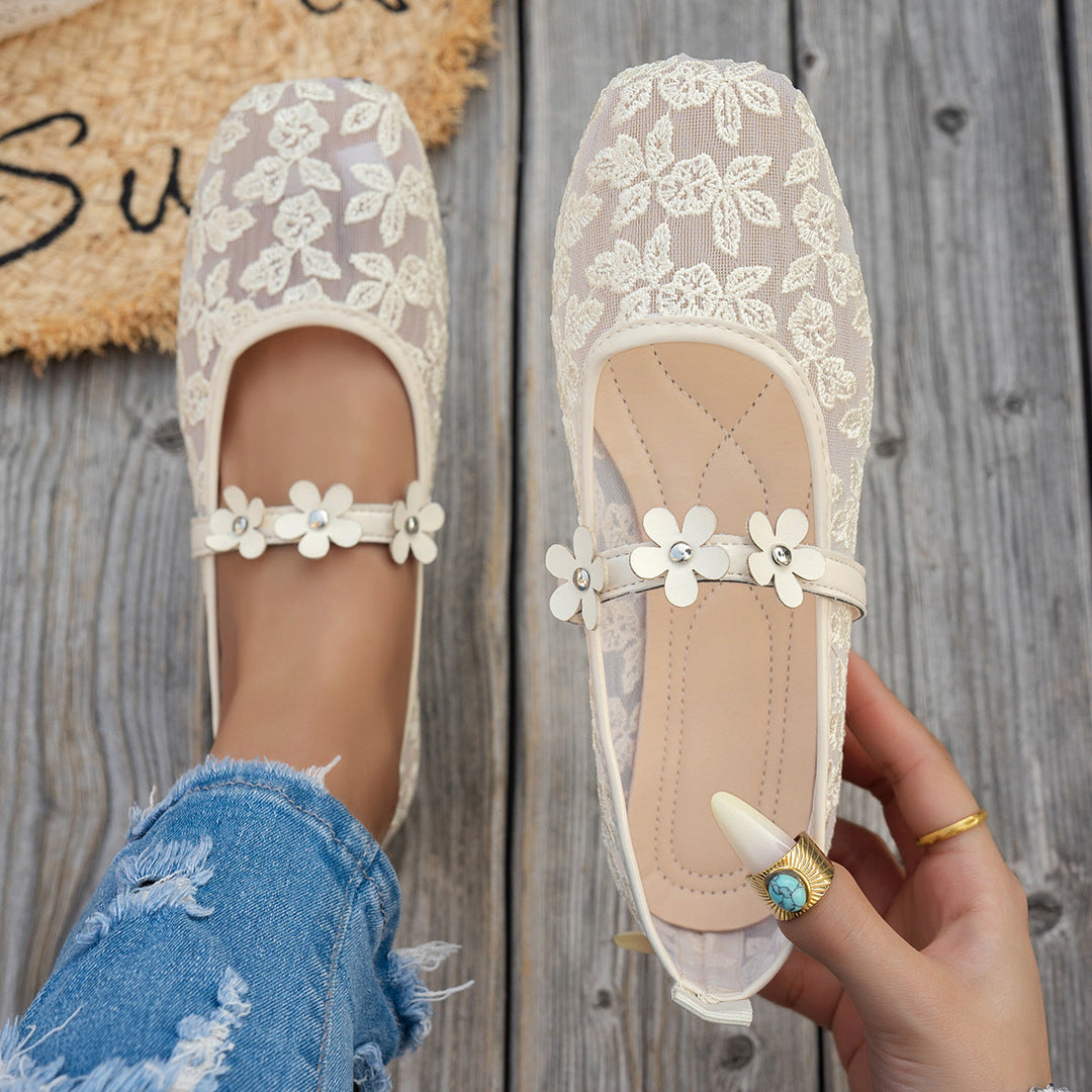 Damen elegante Ballerinas mit floralen Applikationen und rutschfester Sohle Drune
