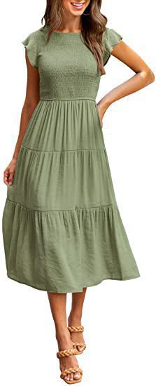 Damen Midi-Kleid mit elegantem geflochtenem Oberteil und leichtem Baumwollrock Drune