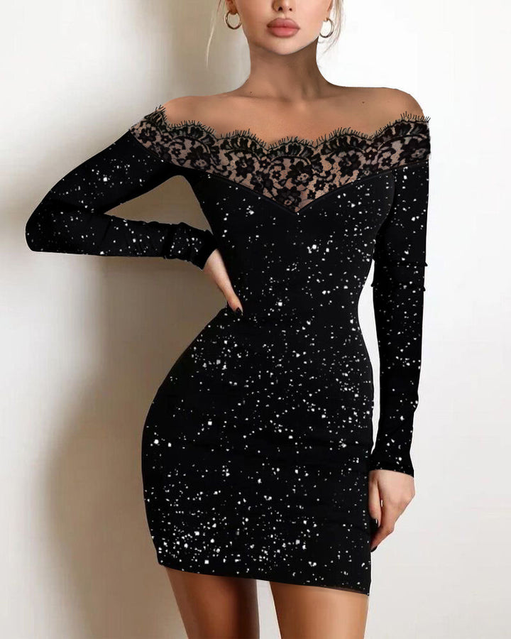 Damen Offshoulder Kleid mit Spitzenbesatz Drune
