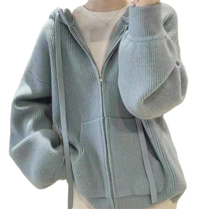 Damen Kapuzenjacke mit trendigem Rippstrickdesign und praktischen Taschen Drune