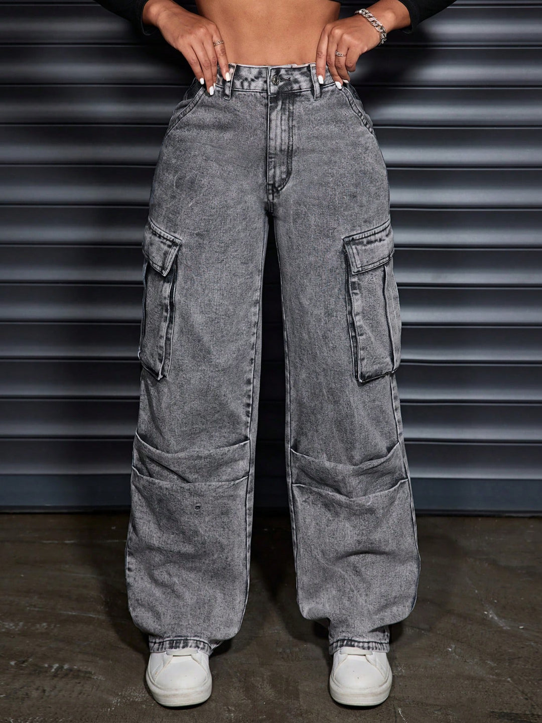 Damen Cargo-Jeans mit hohem Bund und praktischen Seitentaschen Drune