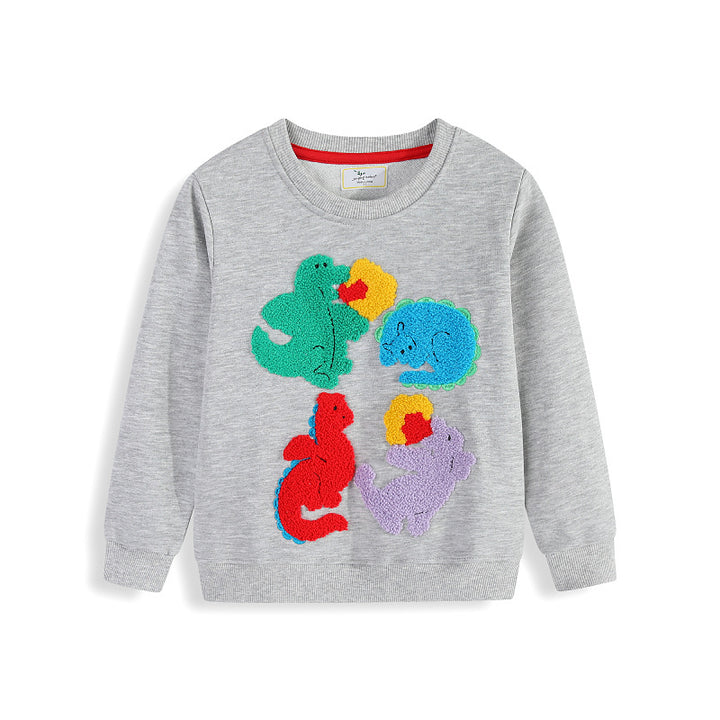 Kinder Sweatshirt mit buntem Dinosaurier und Blumen-Applikationen Drune