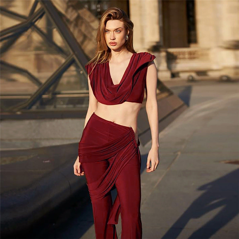 Damen Elegantes Jumpsuit-Set mit Drapierung und schmalem Bein Drune