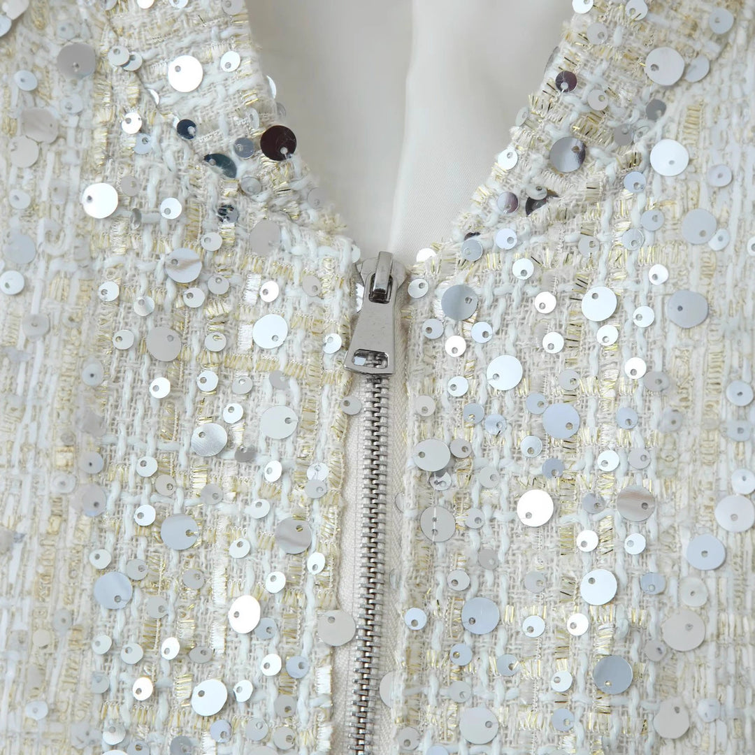Damen Glitzernde Jacke mit Rundhalsausschnitt und verstecktem Reißverschluss Drune