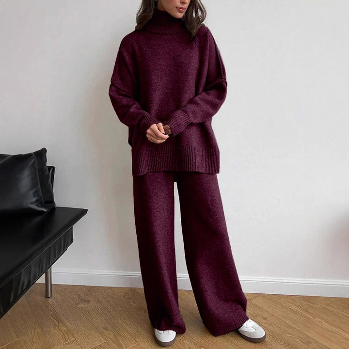 Damen entspannendes Fleece-Loungewear-Set mit hohem Kragen Drune
