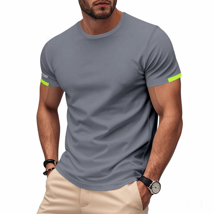 Herren nan athletisches Kurzarm Baumwolljersey T-Shirt mit Rundhalsausschnitt und reflektierenden Ärmeldetails Drune