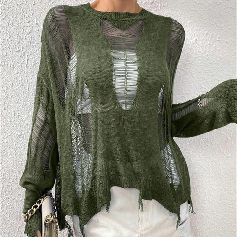 Damen Oversized Strickpullover mit modischen Cut-Outs Drune