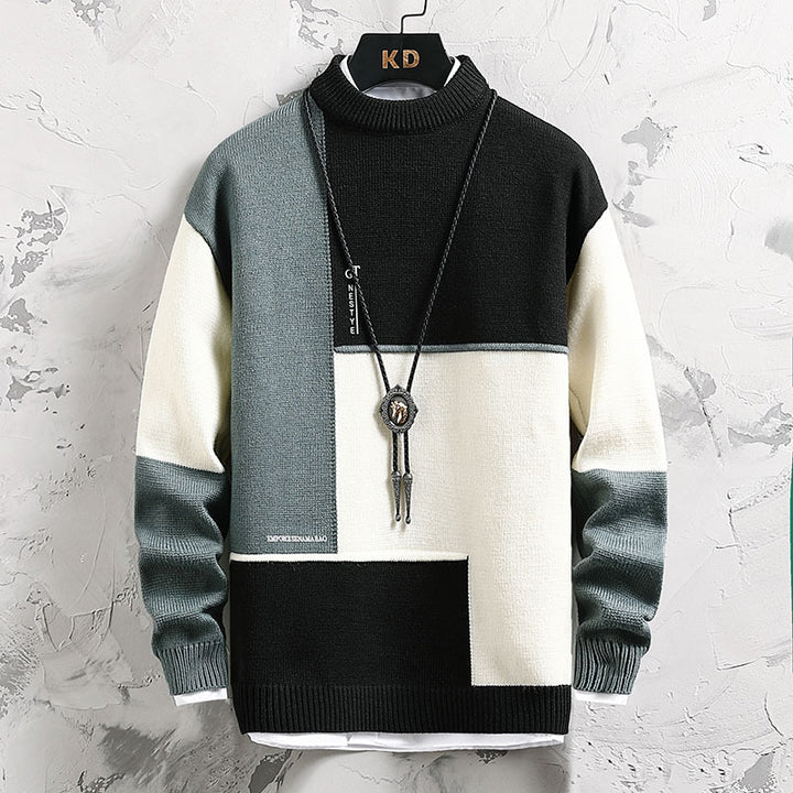 Herren hochwertiger Rollkragenpullover mit modernem geometrischem Design Drune
