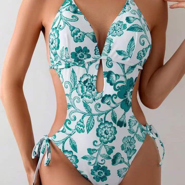 Damen ganzflächiger Bikini mit verspieltem floralen Design Drune