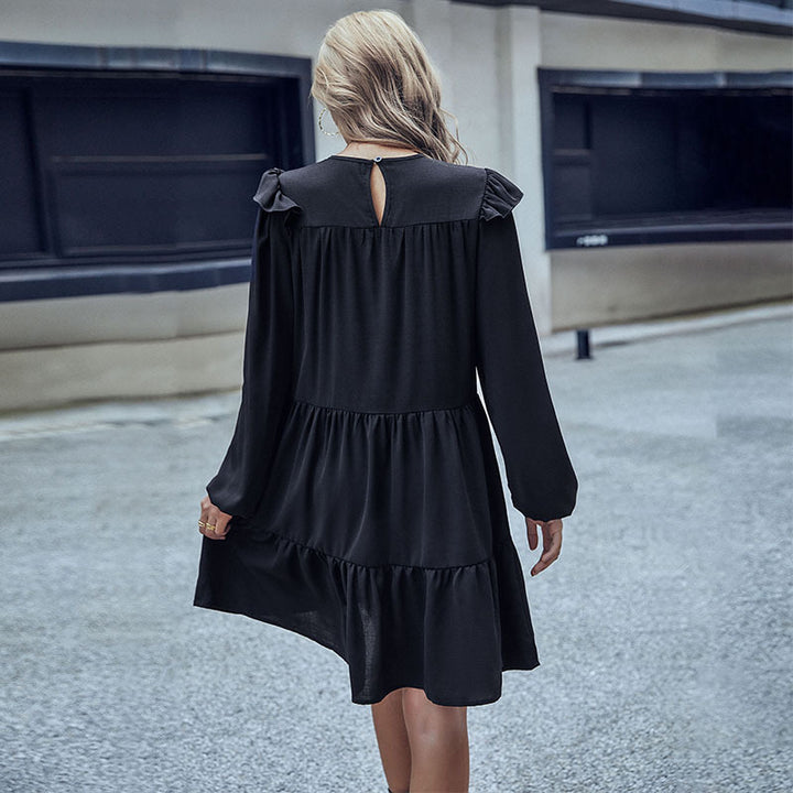 Damen lässiges Sommerkleid mit voluminösen Rüschendetails und leichtem Stoff Drune