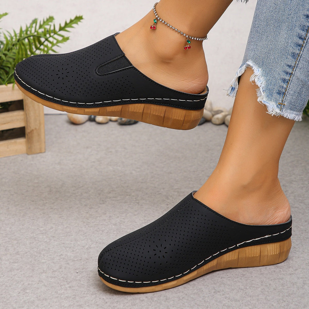 Damen Komfortable Clogs mit atmungsaktivem Leder-Obermaterial und elegantem Holz-Detail Drune