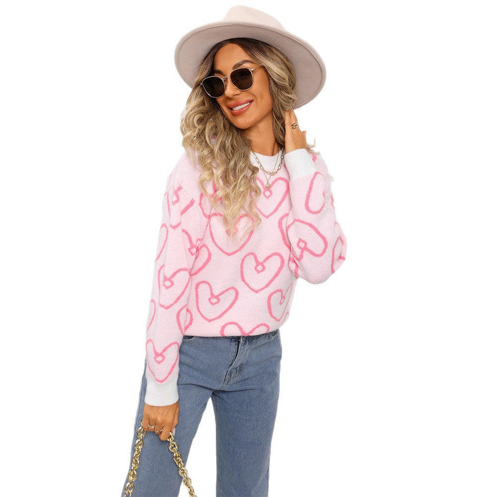 Damen kuscheliger Pullover mit Herzmuster und weichem Material Drune
