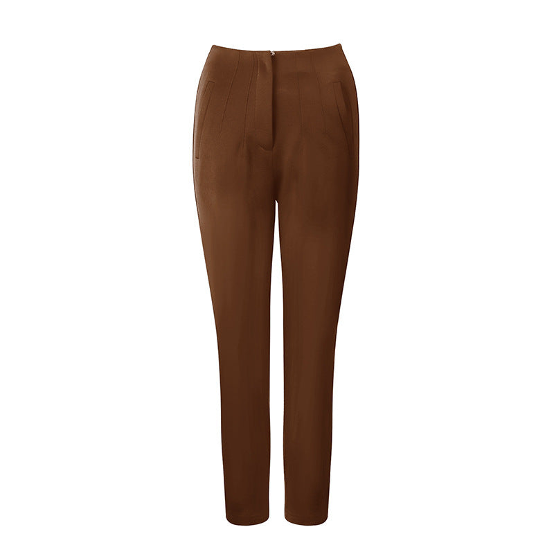 Damen elegante Anzughose mit hohen Bund und schmalem Bein Drune