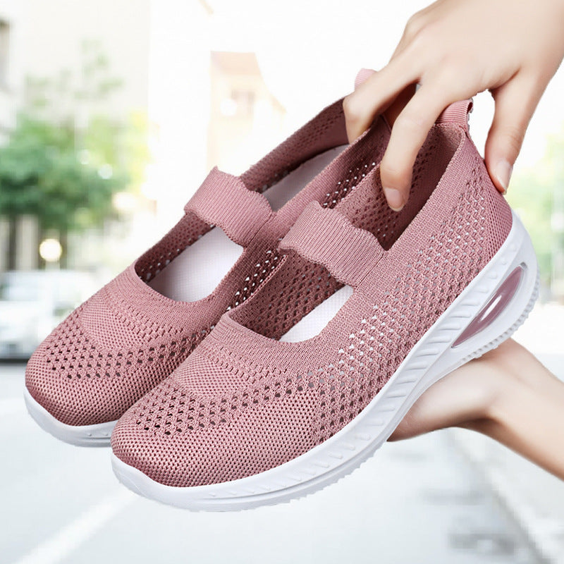 Damen nan atmungsaktiver Strick-Mary-Jane-Sneaker mit elastischem Riemen und sichtbarem Luftkissen-Plateau Drune