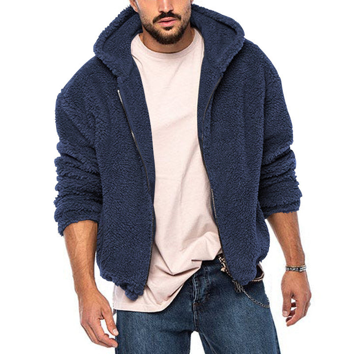 Herren kuschelige Fleecejacke mit großzügiger Kapuze und Reißverschluss Drune