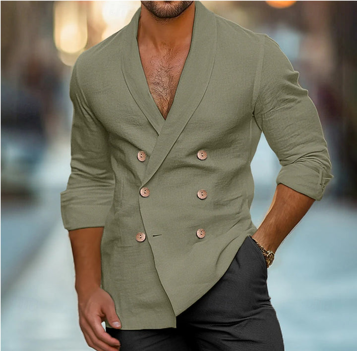 Herren elegante Leinenjacke mit doppelter Knopfleiste Drune
