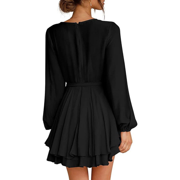 Damen Wickelkleid mit langen Ärmeln und verspieltem Volant Drune