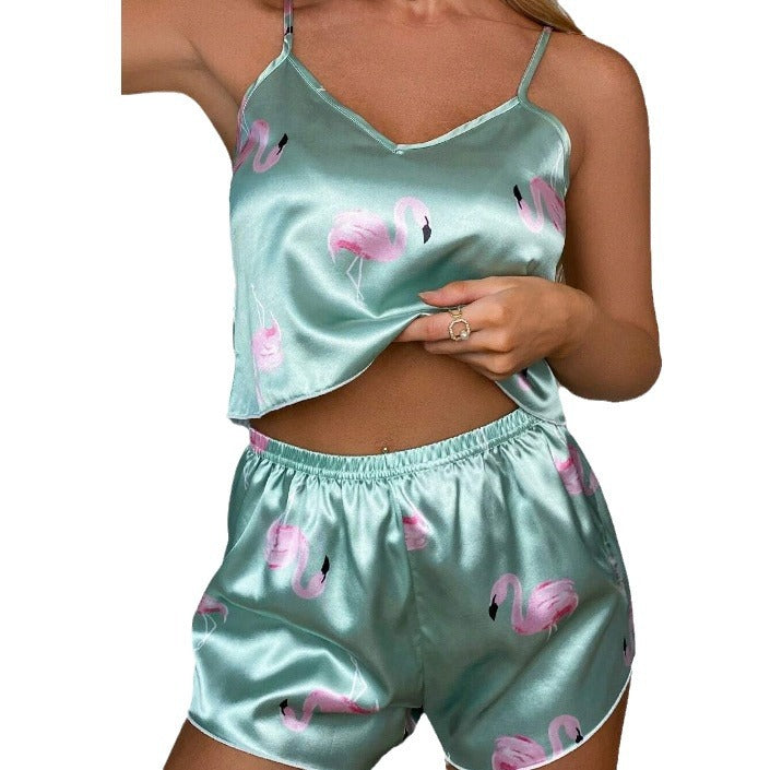 Damen Satin-Nachtwäsche Set mit Leopardenmuster und verstellbaren Trägern Drune