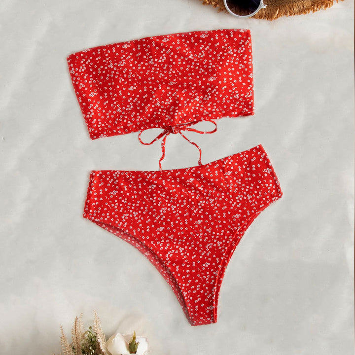 Damen Bandeau-Bikini mit hohem Taillenbund und verstellbaren Bindebändern Drune
