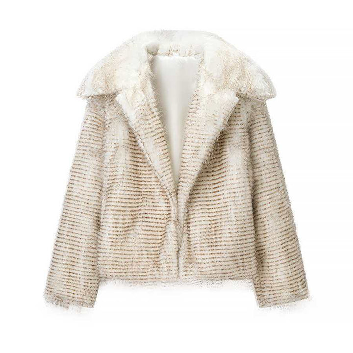 Damen modische Kunstpelzjacke mit stilvollem Kragen Drune