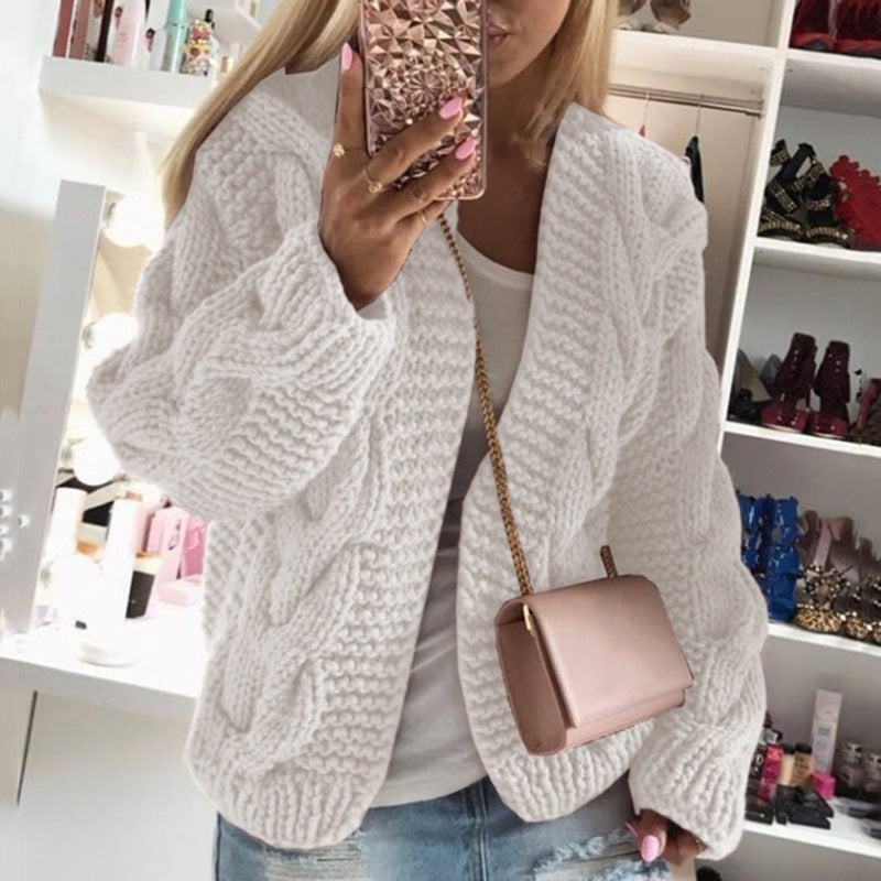 Damen Strickjacke mit grobem Zopfstrickmuster und weitem Schnitt Drune